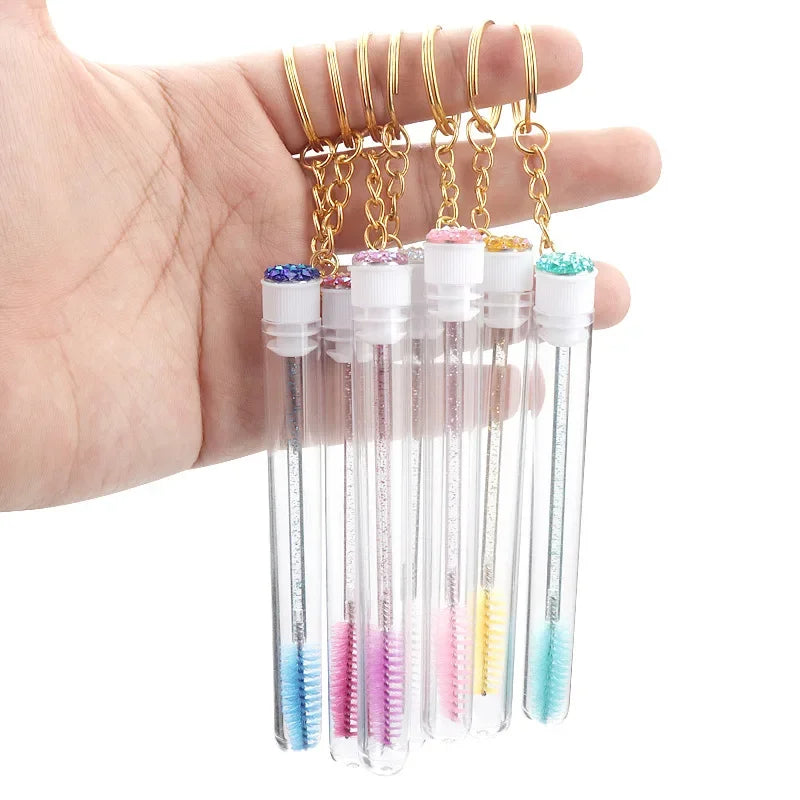 10 Pcs Eyelash Brush With Women Lash Extension Micro Comb Container Makeup Gold Keychain Glitter Wand For MascaraTools Tube Vue