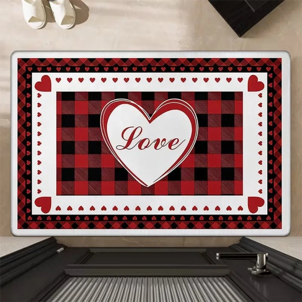 Weaving Texture Valentine Day Floor Mat Soft Beautiful Romantic Heart Anti Slip Mat Red Quick Dry Rose Door Mat Bedroom Vue Style 5