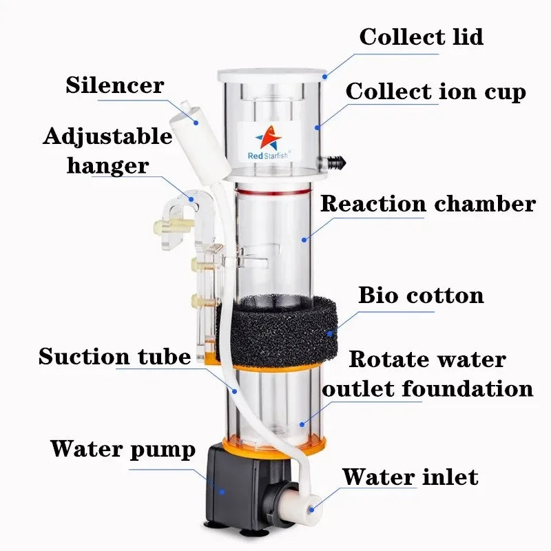 Red StarFish Protein Skimmer Ultra Quiet Protein Separator Nitrogen Device for Saltwater Marine Aquariums SQ-90 Vue