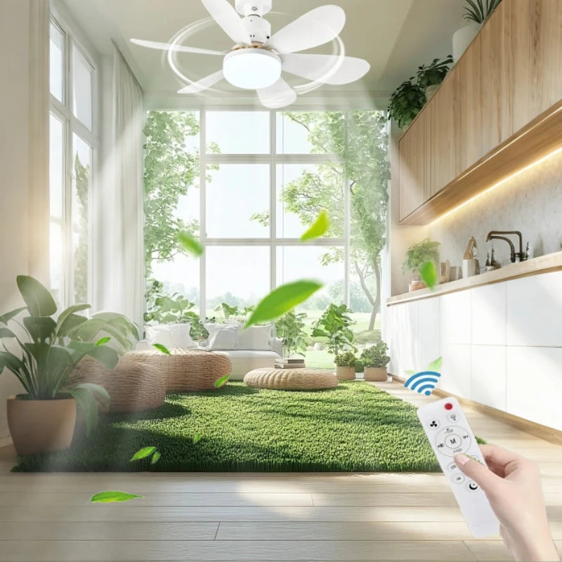 Ceiling Fan with Light E27 52CM Fan Light with Remote Control Super Quiet Socket Ceiling Fan for Bedroom Kitchen Home Lighting Vue