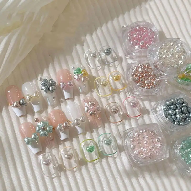 20Pcs Highlighting Love Pearl Nail Accessories 3D Peach Heart Charms Jewelry Cute Versatile Nail DIY Decoration Parts Manicure Vue