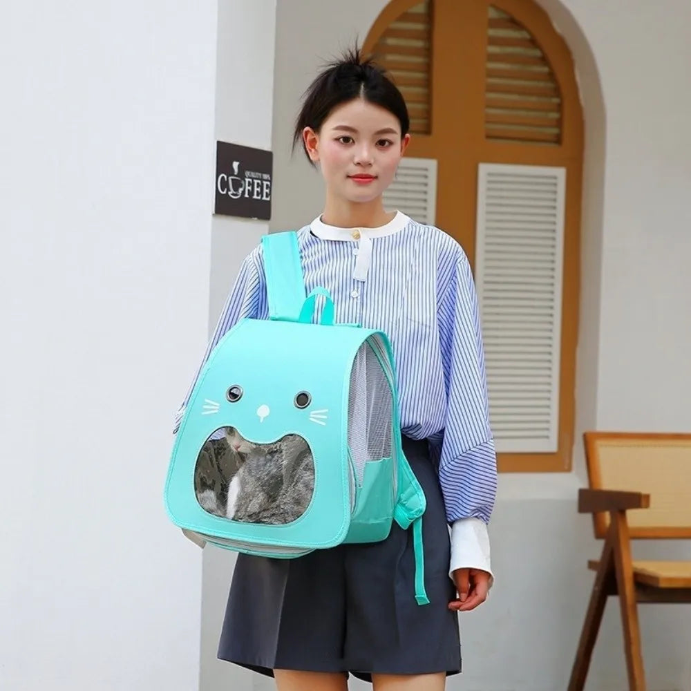 Foldable Cat Carrier Bag Large Capacity Breathable Kitten Carrying Bag Collapsible Transparent Window Pet Carry Backpack Vue