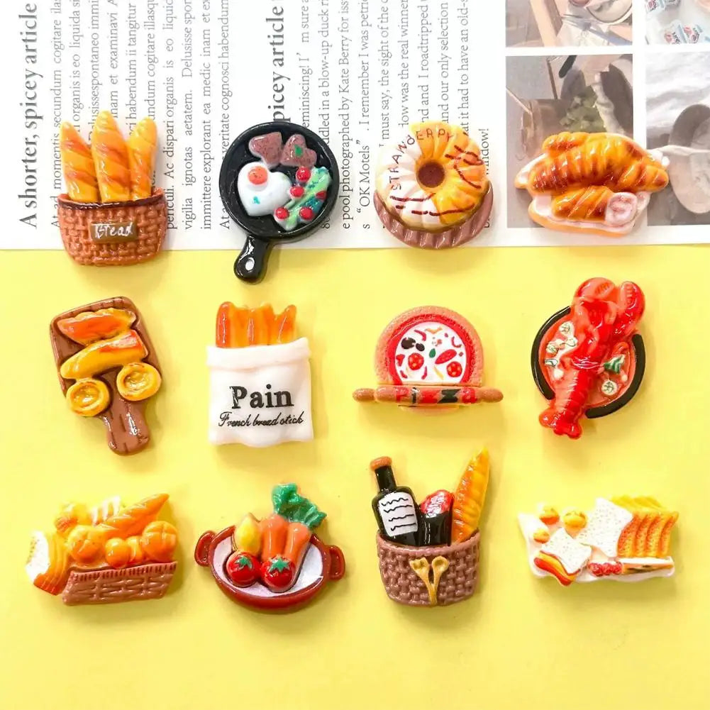 3D Resin Refrigerator Magnets Cartoon French Bread Food Fridge Decor Cute Mini Kitchen Office Ornament Vue