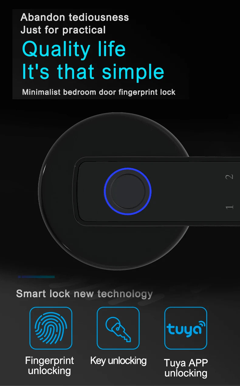 TYSH Multiple Unlocked ways with Fingerprint Tuya Smart Management APP HandleDoor Lock for Home Office Hotel Vue