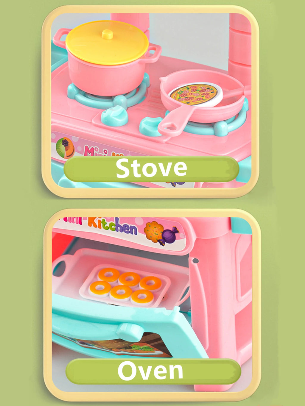 Kitchen Playset Toys, 2 Color Random Play Food Set Accessories Play Sink & Oven, Toddler Kitchen Mini Cutting for Boys and Girls Vue