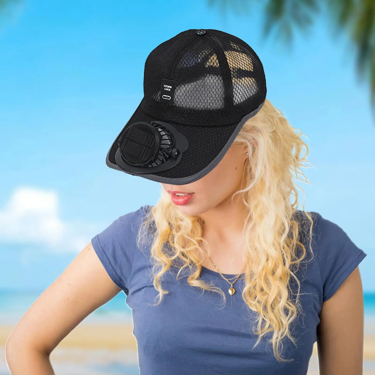 Baseball Cap with Charging Fan Solar Powered Summer Mesh Sun Hat for Men Women Outdoor Breathable UV Protection Cooling Headwear Vue
