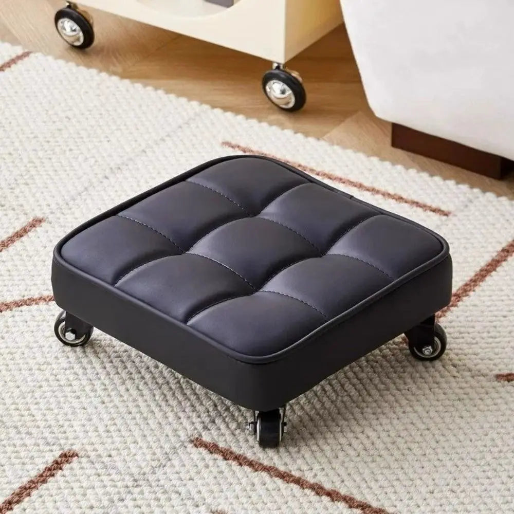 Kids Play Upholstered Swivel Caster Stool Rounded Edges Square Shape Rolling Stool Stitched 360° Foot Stool Entryway Lazy Rest Vue