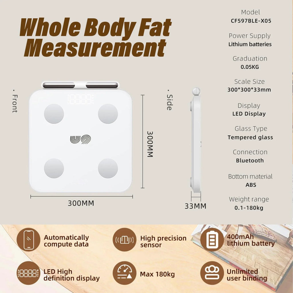 8-Electrode Bluetooth Body Fat Scale, Smart Digital Body Composition Weight Scale, for Family Fitness & Personal Health Tracking Vue