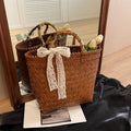 Women Woven Beach Straw Handbag Casual Handmade Hollow Out Rattan