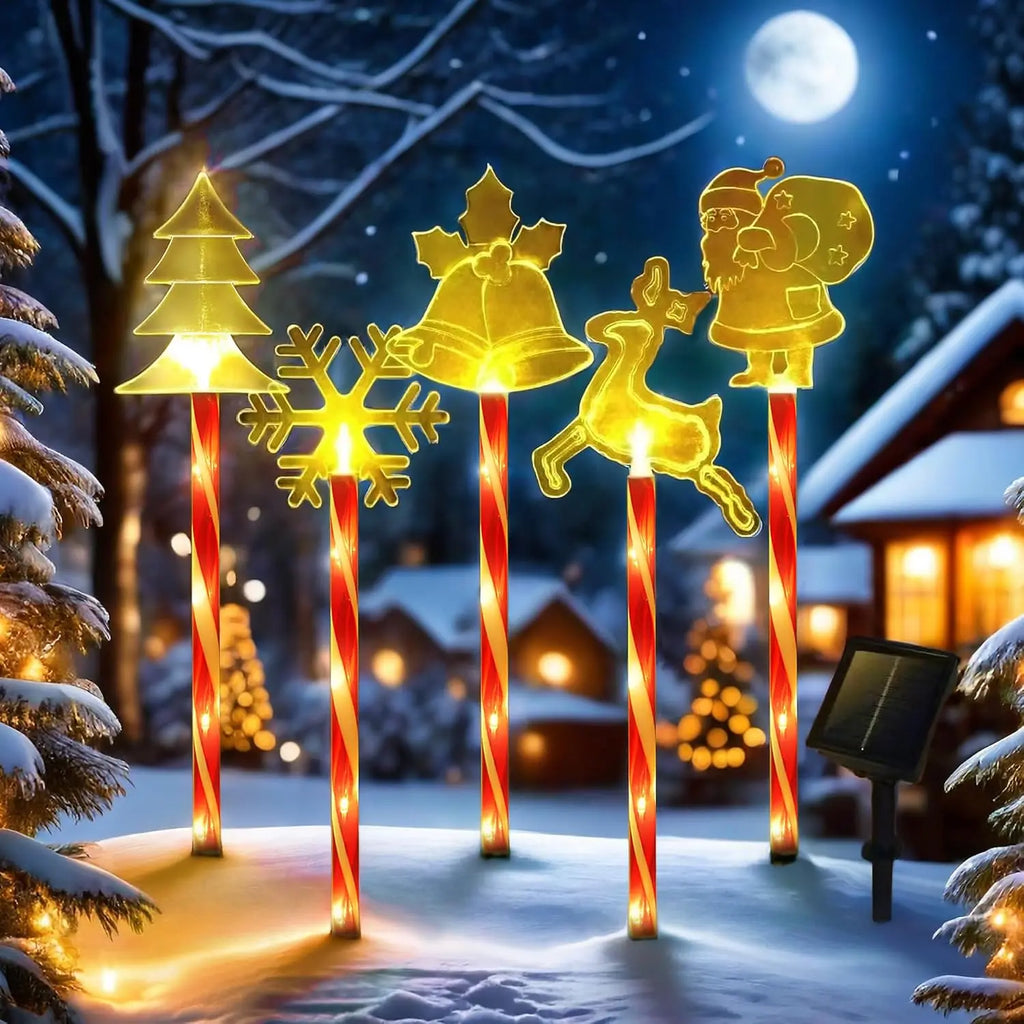 5pcs/lot Christmas Solar Stake Lights 8 Modes Garden Waterproof Landscape Christmas Lights Pathway Decor LED Lights Lawn 1001 Vue