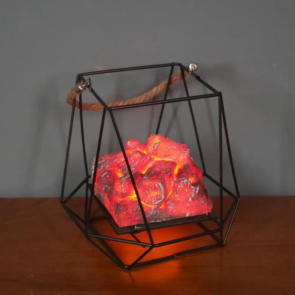 Style Burning Flame Table Ornaments Small Fireplace Charcoal Flame Lamp LED Light Halloween Decor Halloween Scene Props Vue