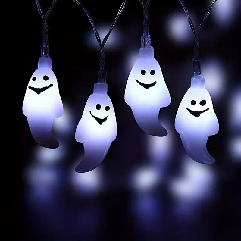 Halloween String Lights Battery-Powered Ghost Lights Cute Spooky Ghost Decor for Indoor Party Halloween Indoor Room Bedroom 817 Vue white 6m 40balls battery