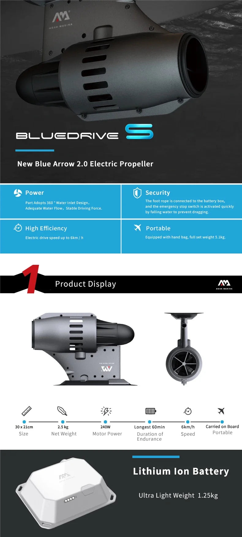Aqua Marina Electric SUP Propeller 240W + Battery | PF-240S Electric SUP Propeller Vue