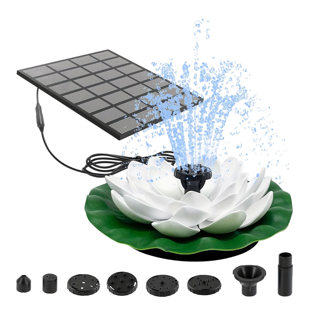 1.5W Lotus Solar Bird Bath Fountains with 6 Nozzles Free Standing Solar Fountain Floating for Garden Pond Pool and Outdoor Vue White China Mainland
