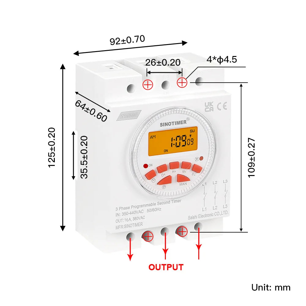 CN109S-380V Backlights Big LCD Display Three Phases 7 Days Programmable Timer Switch with 1 Second Interval Time Controller Vue