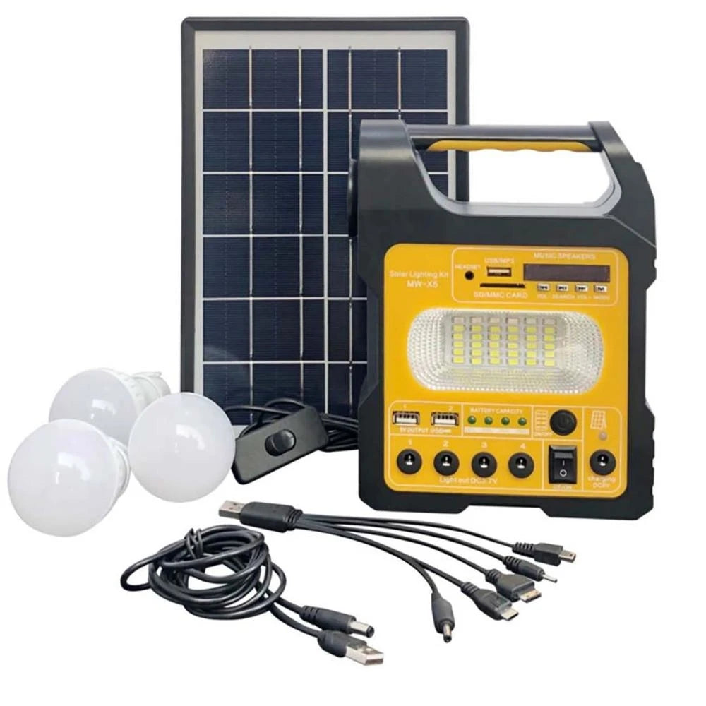 6W Portable Solar Generator Kit with 3 LED Bulbs – Camping Portable Solar Generator Vue Yellow set