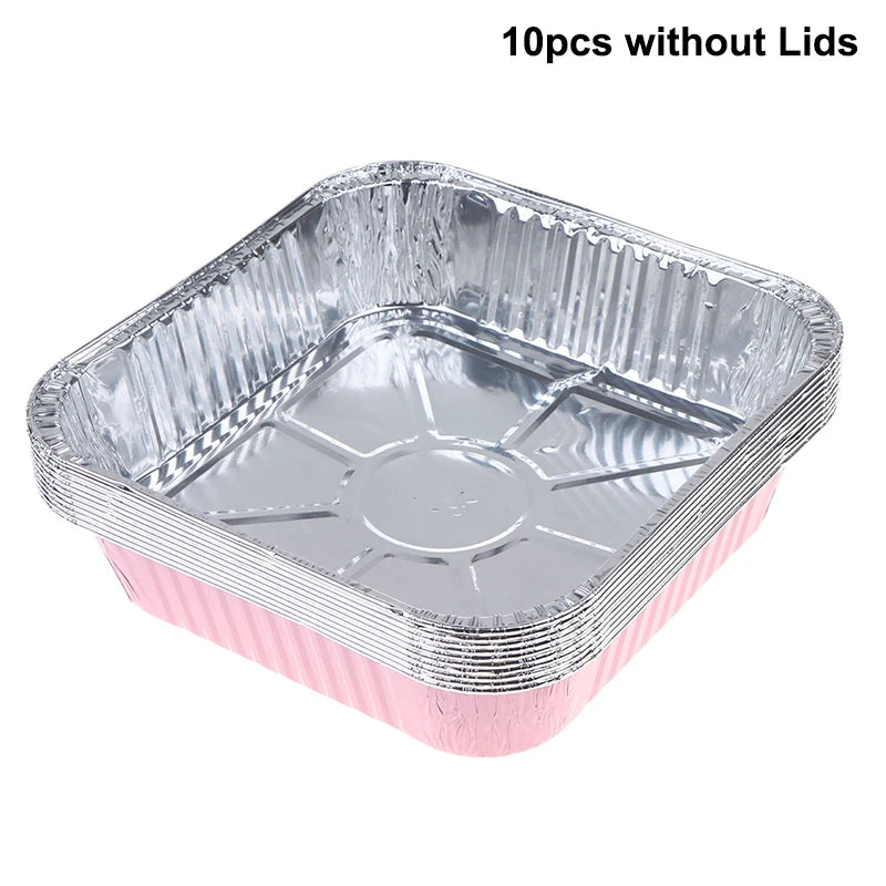 10Set Loaf Pans With Lids And Spoons Non-Stick Square Aluminum Foil Baking Pan Bread Container Heat-Resistant Cake Pans Vue A