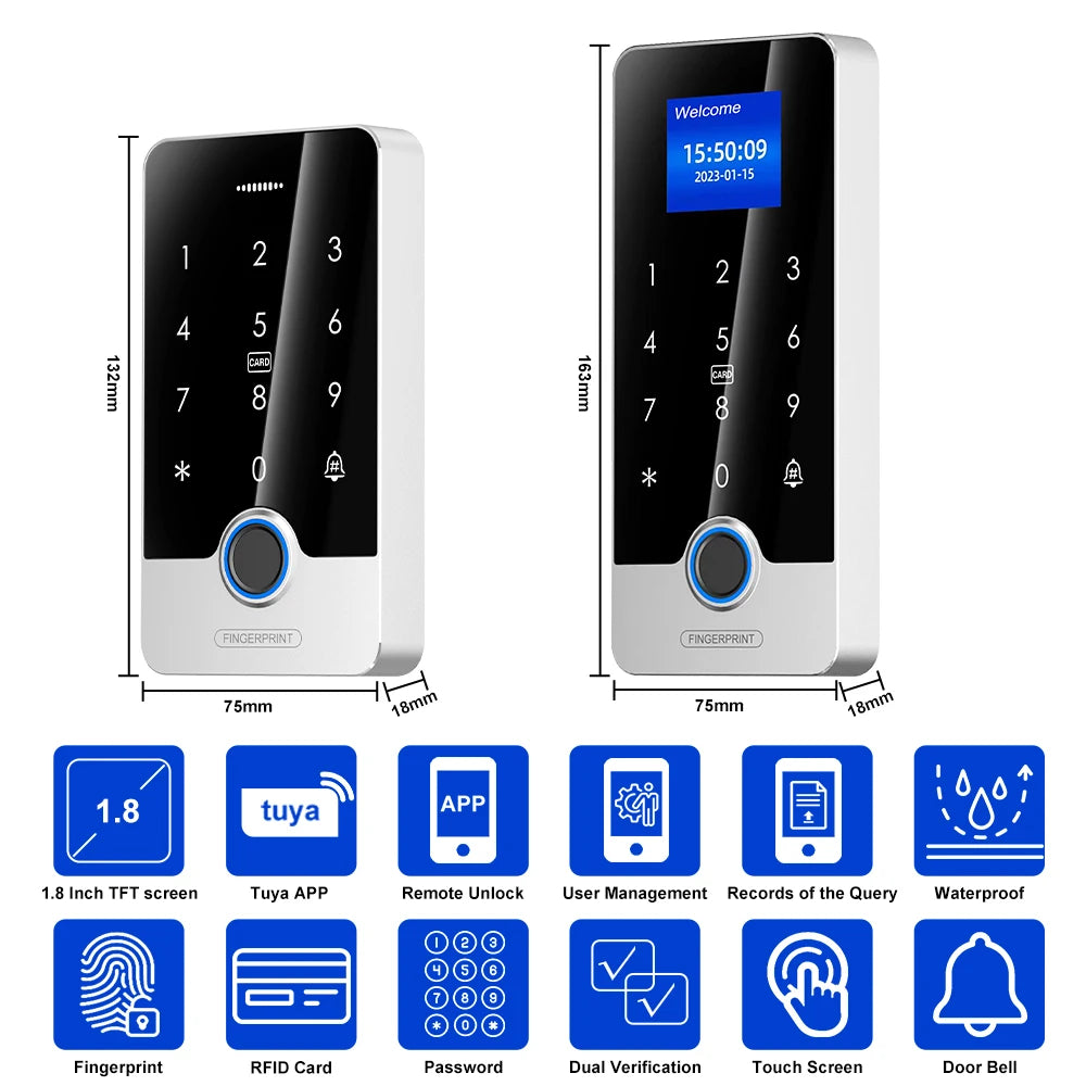 Waterproof Keyboard 1.77-Inch Screen Bluetooth Keyboard Fingerprint RFID IC Card Reader Metal Keyboard Supports Tuya App Vue