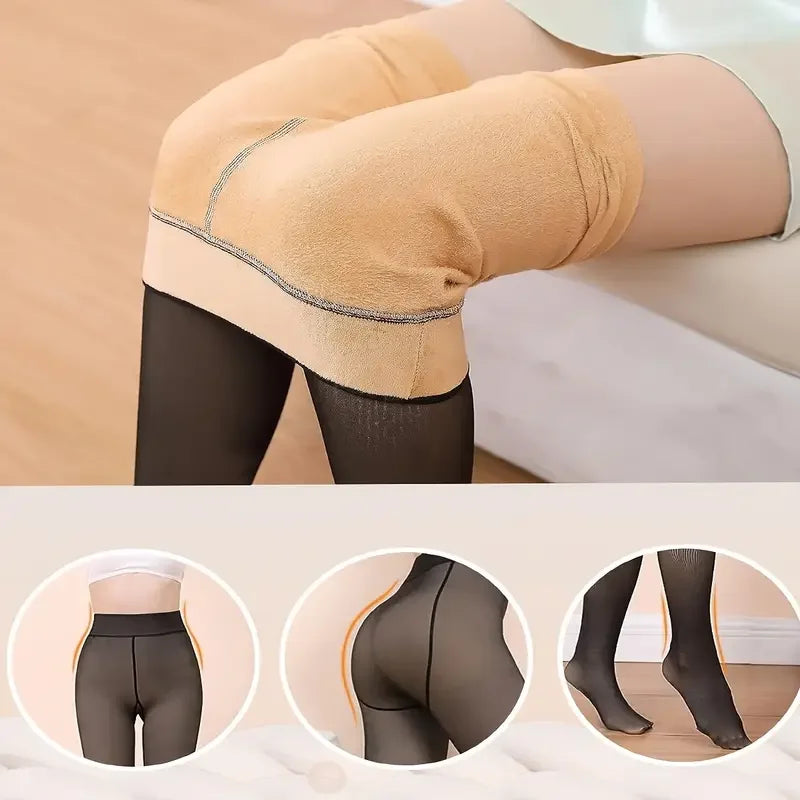 1-2Pairs Plus Size Fleece Lined Tights Translucent Sheer Look Opaque High Waist Thermal Pantyhose for Women Winter Daily Wear Vue