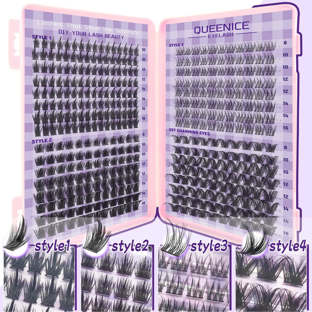 Eyelash Extension Kit QUEENICE Lash Clusters 8-16mm, Super Large Capacity, Suitable for Beginners Vue