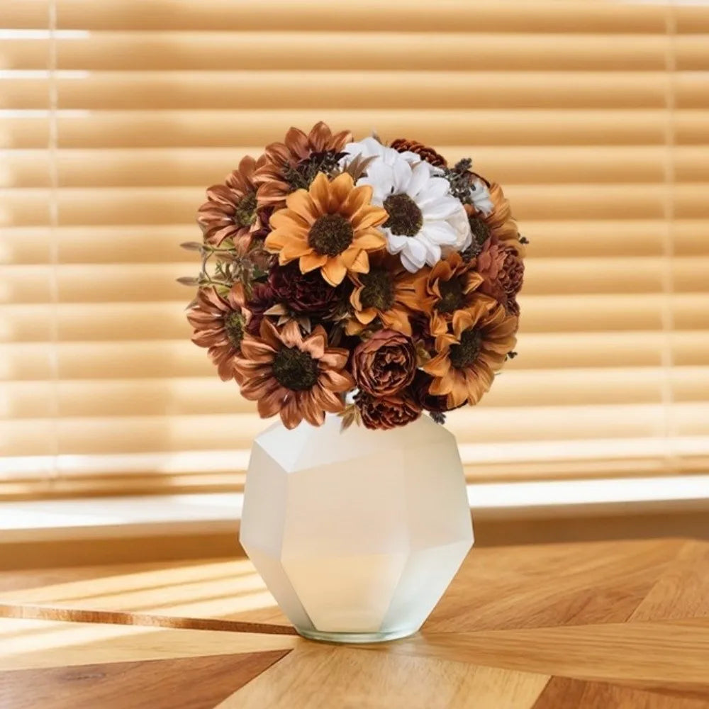 Rustic Fall Autumn Sunflower Peony Bouquet UV Resistant Mixed Floral Vintage Fall Artificial Flower Bunch Real Touch No Wilting Vue