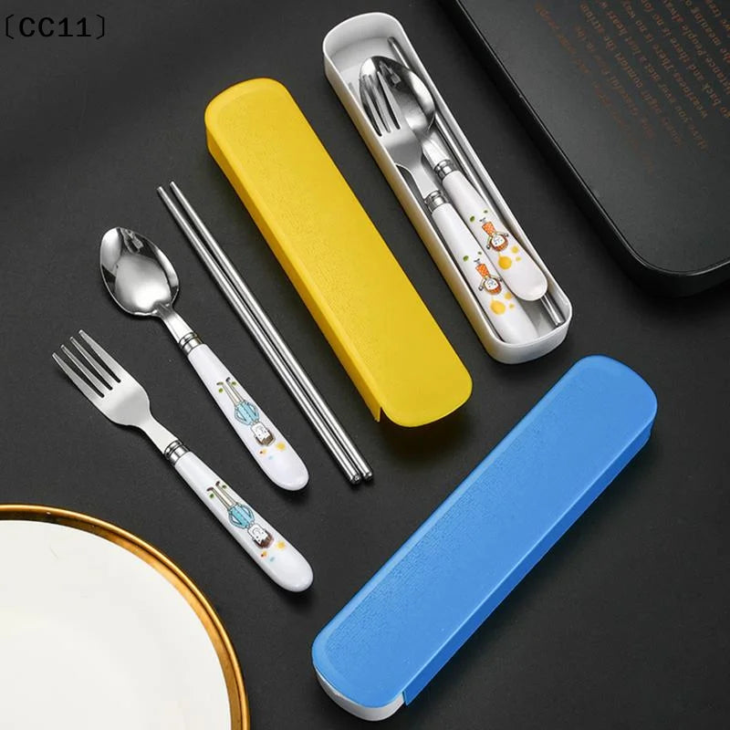 〔CC11〕Stainless Steel Chopsticks Spoons Three Piece Portable Cutlery Set Student Travel Cutlery Spoons Chopsticks Forks Vue