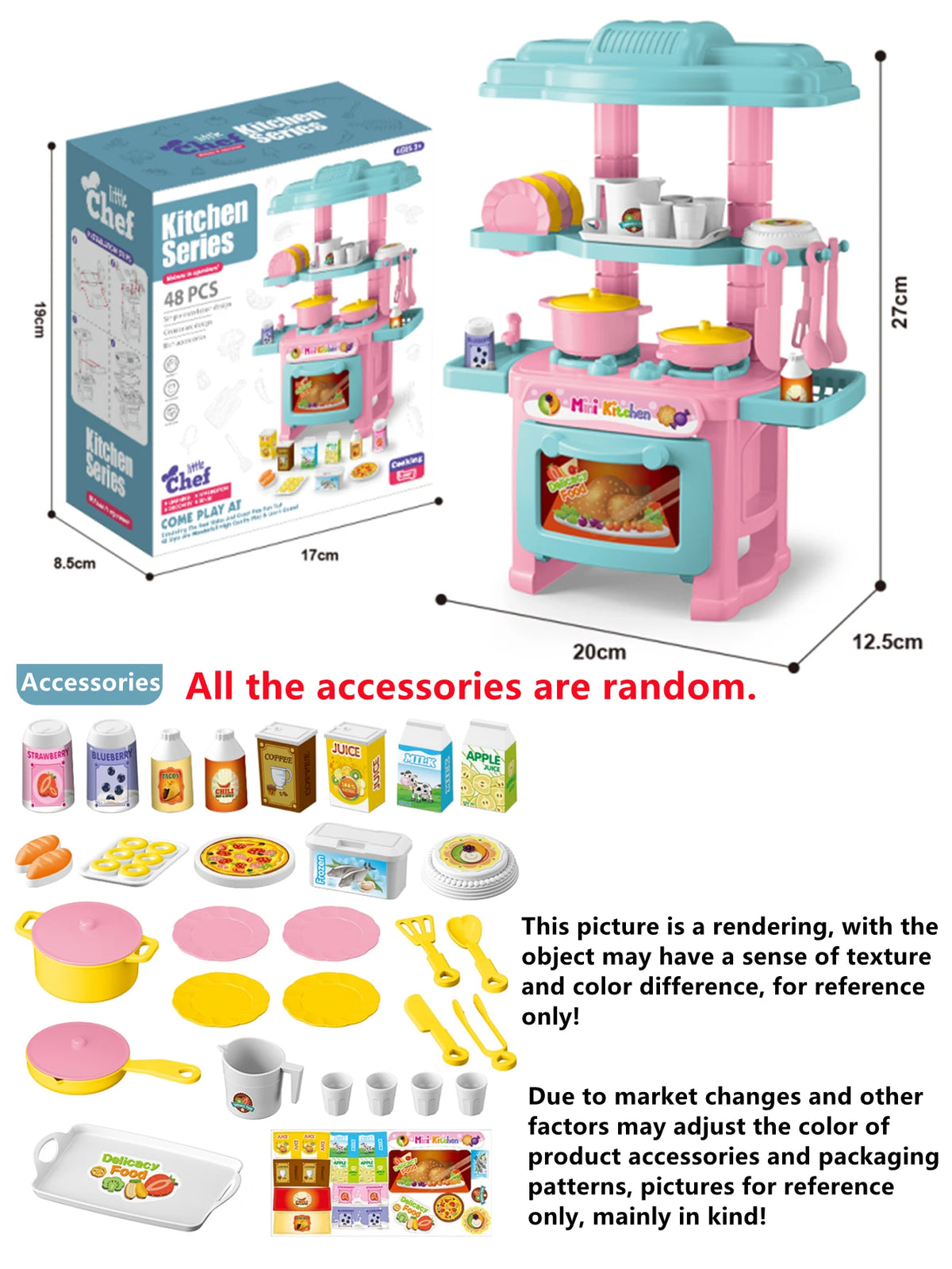 Kitchen Playset Toys, 2 Color Random Play Food Set Accessories Play Sink & Oven, Toddler Kitchen Mini Cutting for Boys and Girls Vue