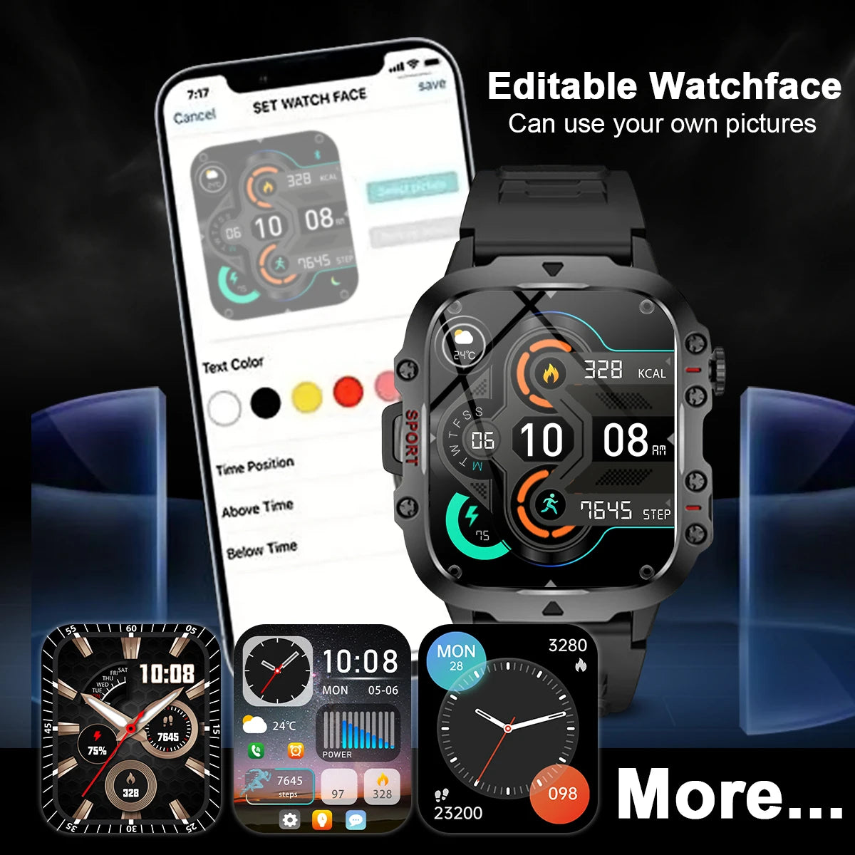 New Military Strong Sport Smartwatch Men Bluetooth Call Health Monitor Sports Watch Waterproof Fitness Tracker Gifts for Women Vue