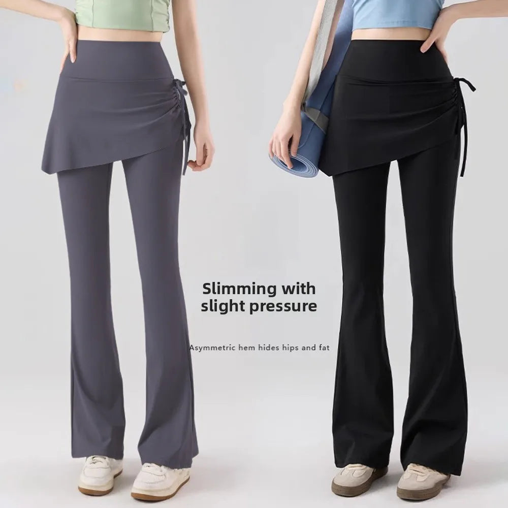 Pants Skirt Combined Skirt Design Fitness Leggings 2 in 1 High Waist Sports Leggings Flare Hem Tight Sports Yoga Pants Outdoor Vue