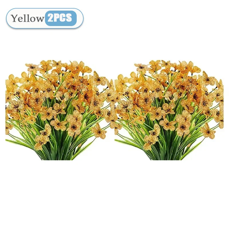 2-16PCS Violet Artificial Flowers Wall Hanging Fake Flower Bouquet Outdoor Home Garden Decoration DIY Wedding Party Home Decor Vue Yellow-2PCS