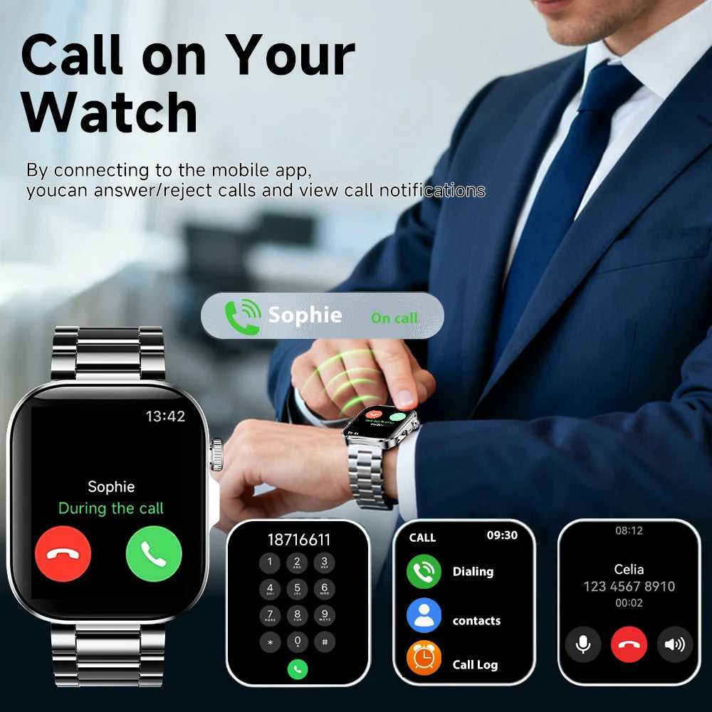 2025 New Hot Smartwatch 2.01 Screen Voice Assistant Bluetooth Call Phone Answer Sport Fitness Tracker Men Women for Android/IOS Vue