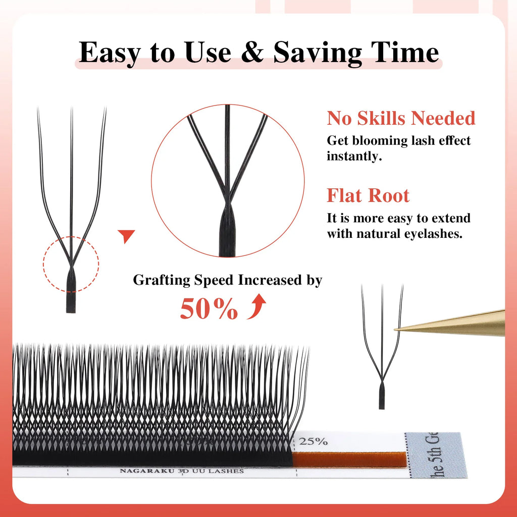 NAGARAKU Double U Shape 3D UU Soft Light Natural Eyelash Extensions Fluffy Mink Faux Fur Parallel Makeup Supplies Vue