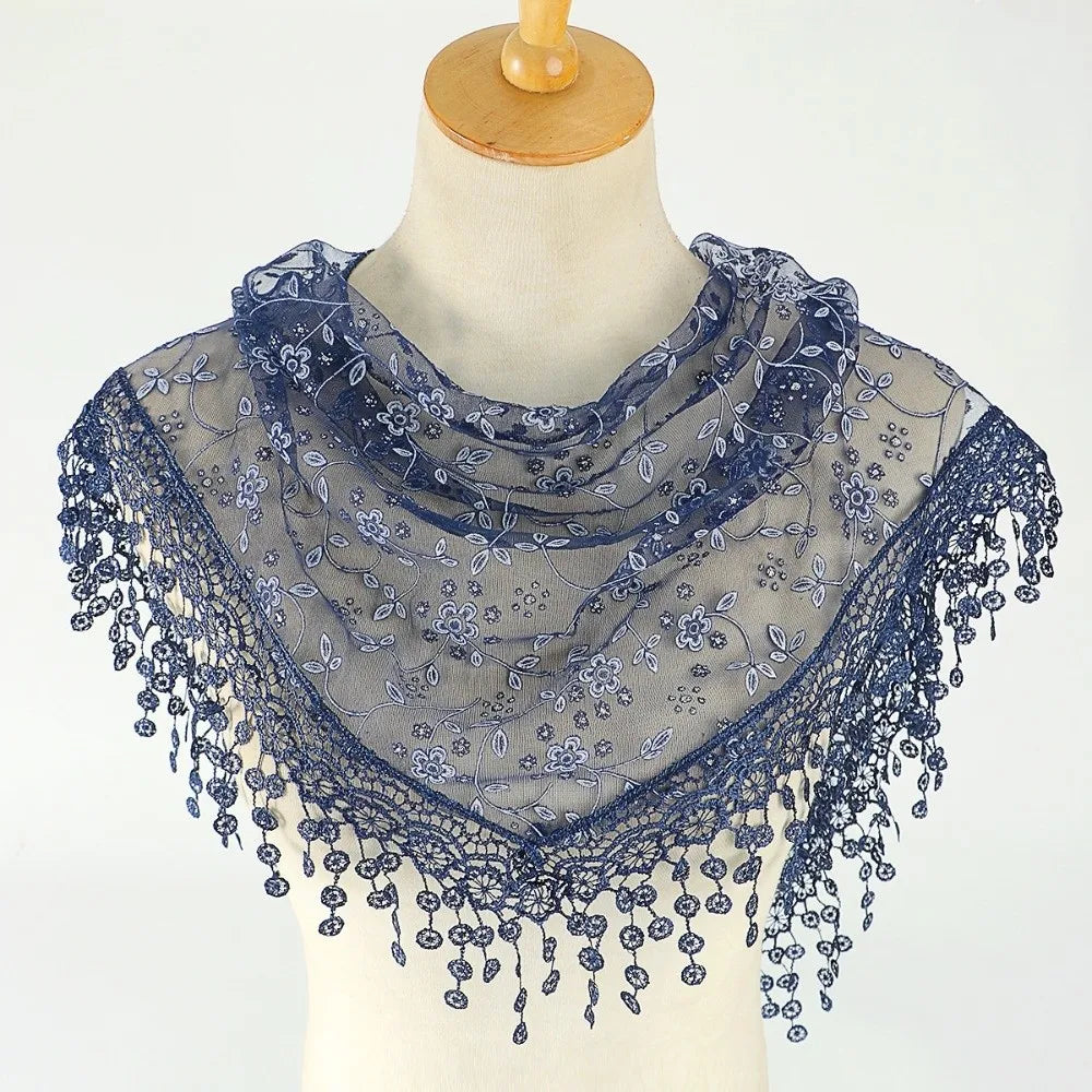 Floral Embroidered Lace Triangle Waist Scarf Hollow Hip Shape Out Vue Dark Blue