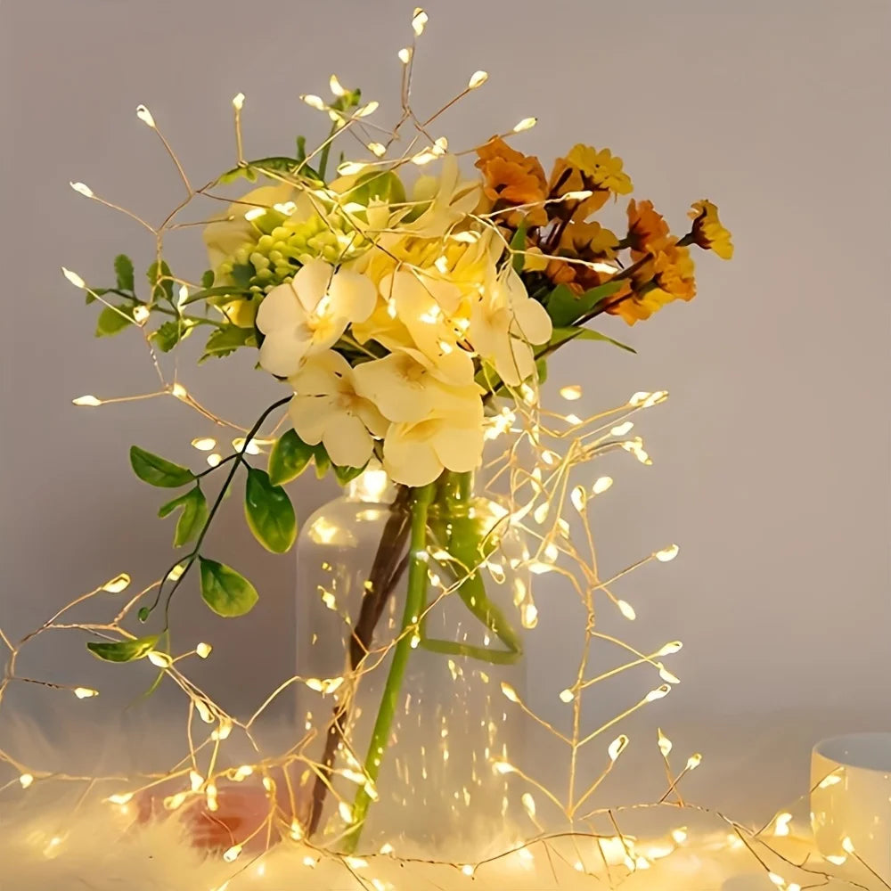 Whimsical Burst Shaped Firework String Lights, Bendable Multi-Twig Cluster Lights, Indoor Holiday Festive Atmosphere Lighting Vue Warm White 6M200LED USB Type-C