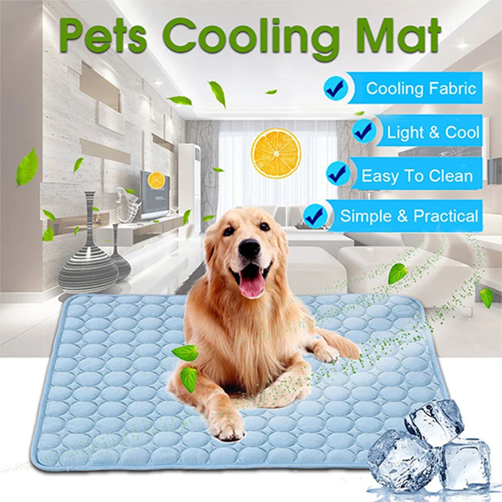 5 Sizes Pet Cooling Mat Dog Cat Sleeping Pad Cool Ice Silk Vue
