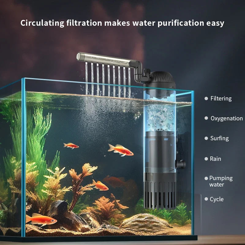 Fish Tank Filter, Silent Three in One Water Purification Small Household Built-in Submersible Pump, Filter Tank System Vue
