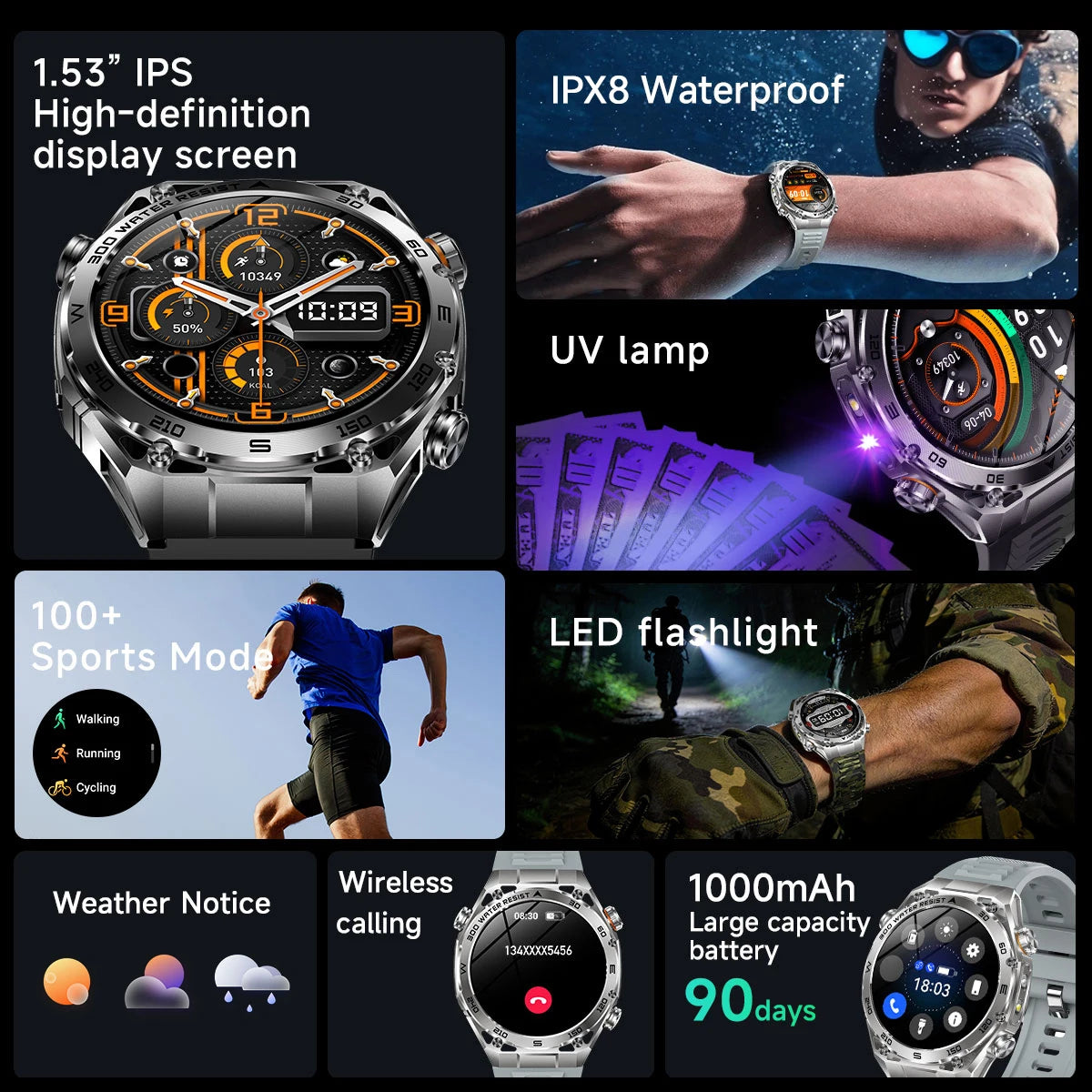 2026 Outdoor New 1000mAh Battery T-Rex 3 Military Grade Smart Watch Men IP69K Waterproof HD Bluetooth Call 100+Sports Watch Vue