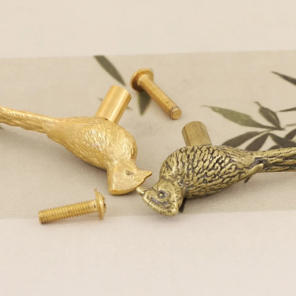 Retro Longtail Bird Brass Handle Vintage Furniture Hardware Cabinet Door Knobs Push-pull Gold Wardrobe Drawer Pulls Furniture Vue