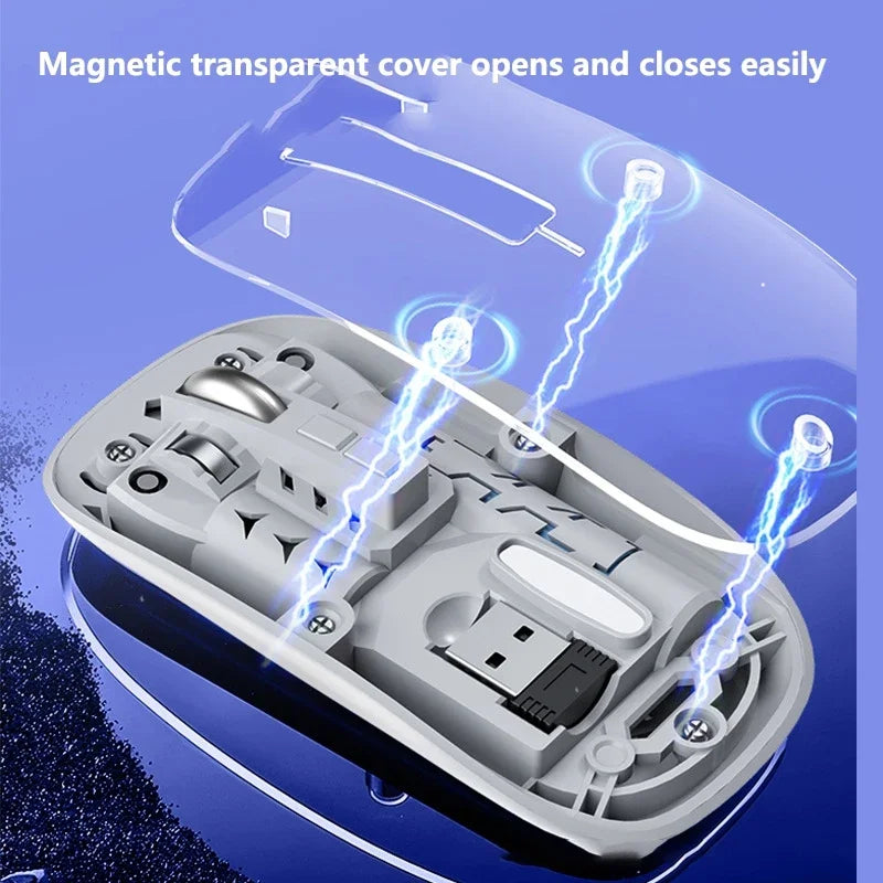 Transparent Wireless Mouse Dual Mode 2.4G Bluetooth-compatible Rechargeable Mouse Noiseless Cordless Computer Mice Vue