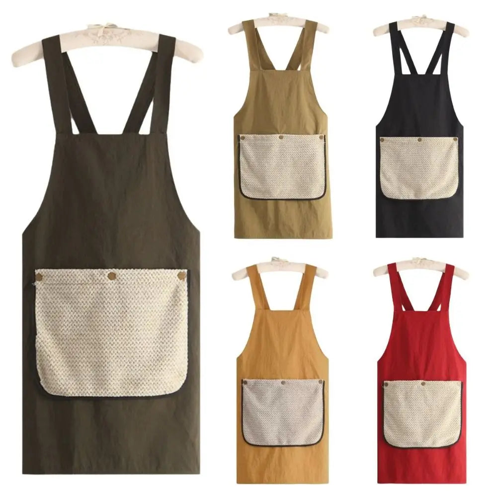 Sleeveless Cross Back Apron Removable Hand Towel Towel Pockets Kitchen Apron Anti-fouling Waterproof Catering Work Clothes Vue