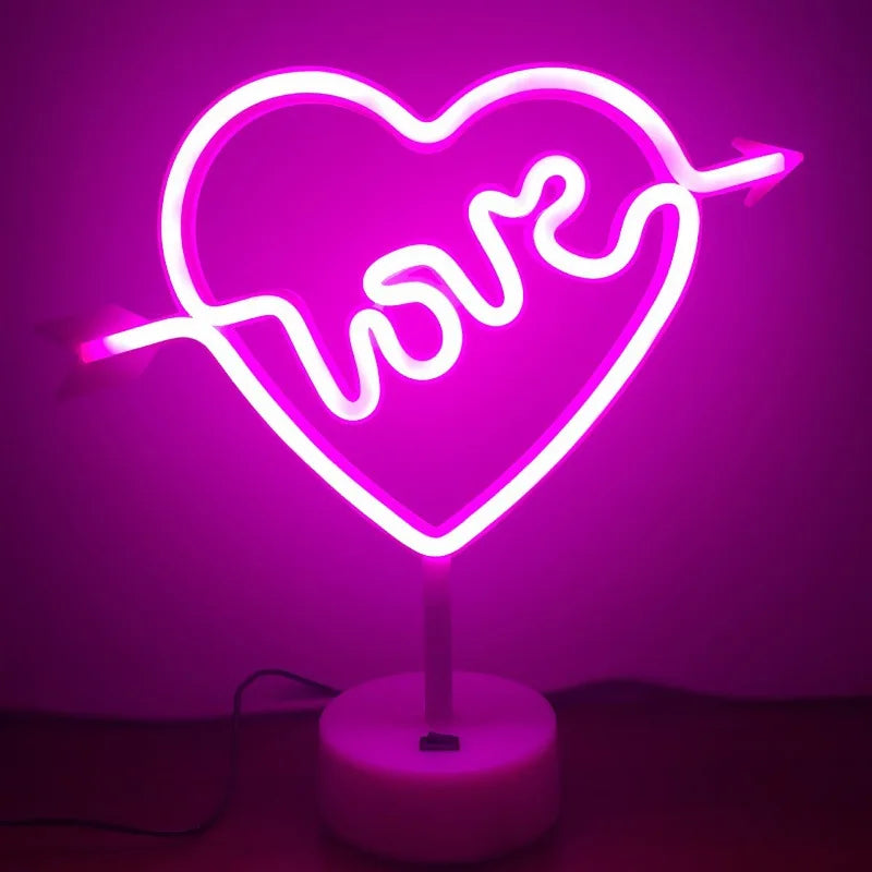 Heart-Shaped Countertop Neon Light USB or 3*Aa Battery Dual Power Supply Suitable for Room Wall Decoration Window Night Light Vue