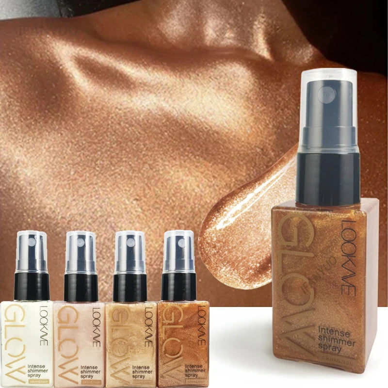 Intense Shimmer Spray Golden Brown Face Leg Contour Brighten Glitter Quick-Drying Non-Sticky Glitter Spray Liquid Highlighter Vue