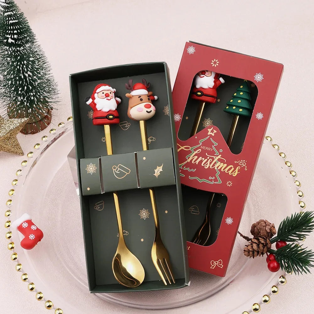 Christmas Spoon Sets Festive Santa Claus Figurine Dessert Spoons Reusable Decorative Tableware Sets Novelty Party Gift Supplies Vue
