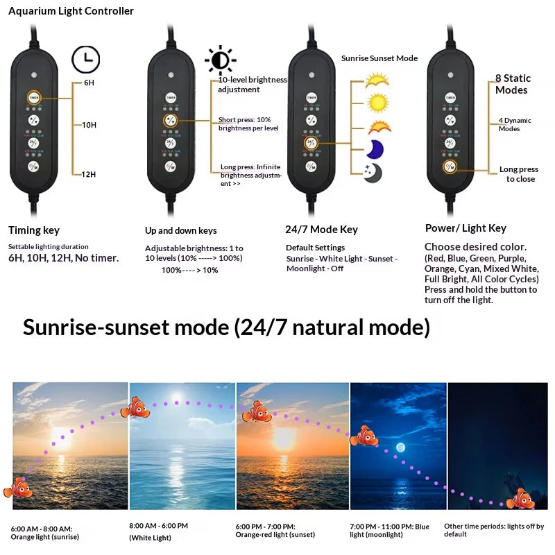 Aquarium Fish Tank LED Light Energy Saving Lighting Clip Light Full Spectrum Aluminum Alloy Intelligent Dimmable Aquarium Lights Vue