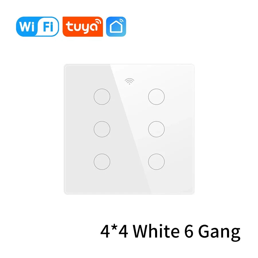 Tuya WiFi Smart Switch 4x4 Size Touch Sensor Brazilian Specification 4/6 On Wall Light Switch Alexa Google Home Voice Control Vue White 6 gang