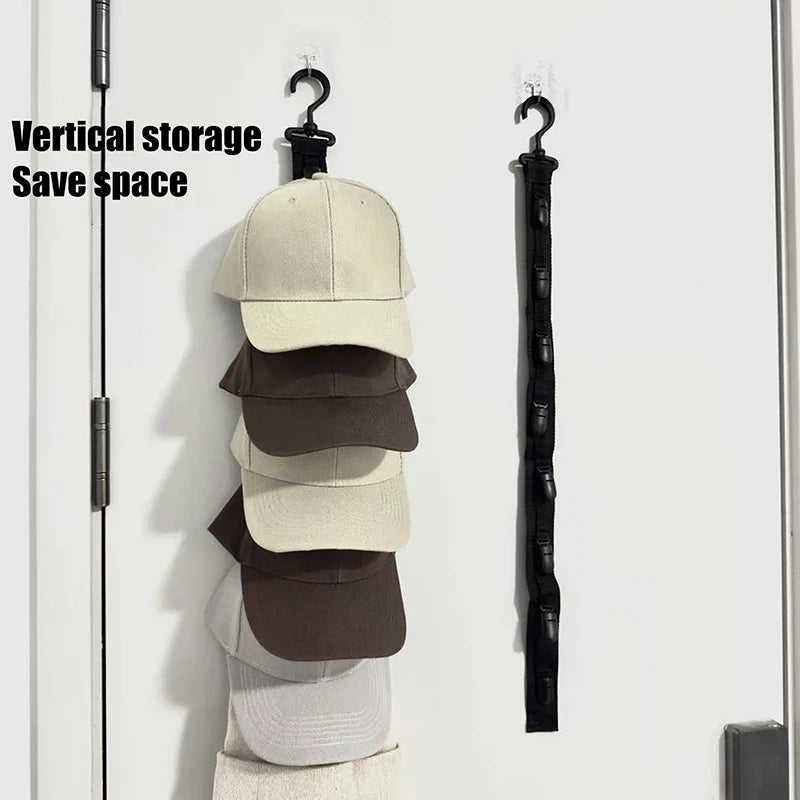 Wardrobe Hanging Hat Rack Baseball Cap Storage Clips Rope Organizer For Closet Bedroom Door Vue Default Title
