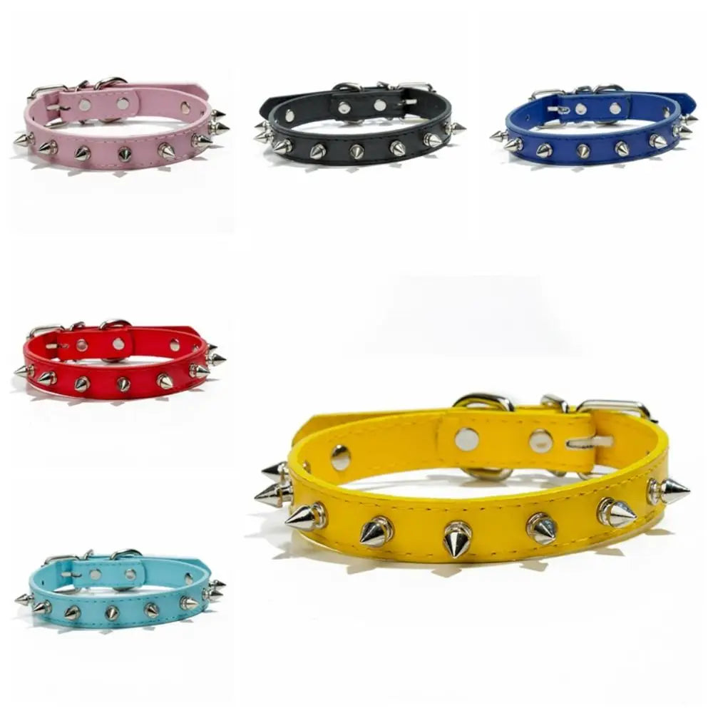Comfortable Leather Cat Dog Collar Cool Adjustable Pet Spiked Studded Collars Exquisite Colorful Pet Neck Strap Cats Vue