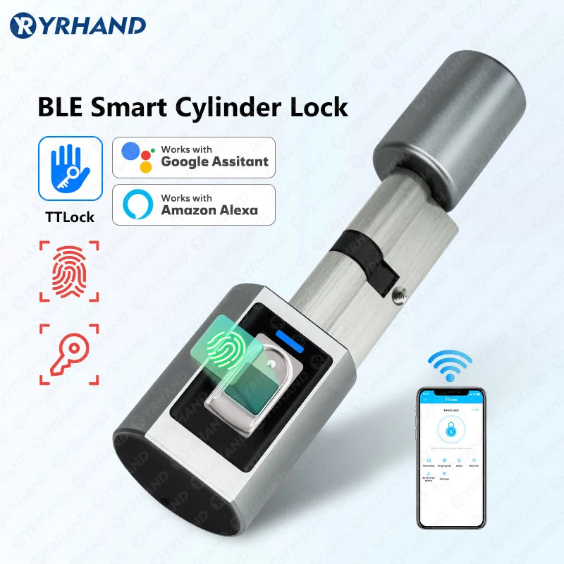 Ttlock Fingerprint Smart adjust Cylinder Lock password Biometric Electronic door Lock with digital Keypad Home intelligent lock Vue