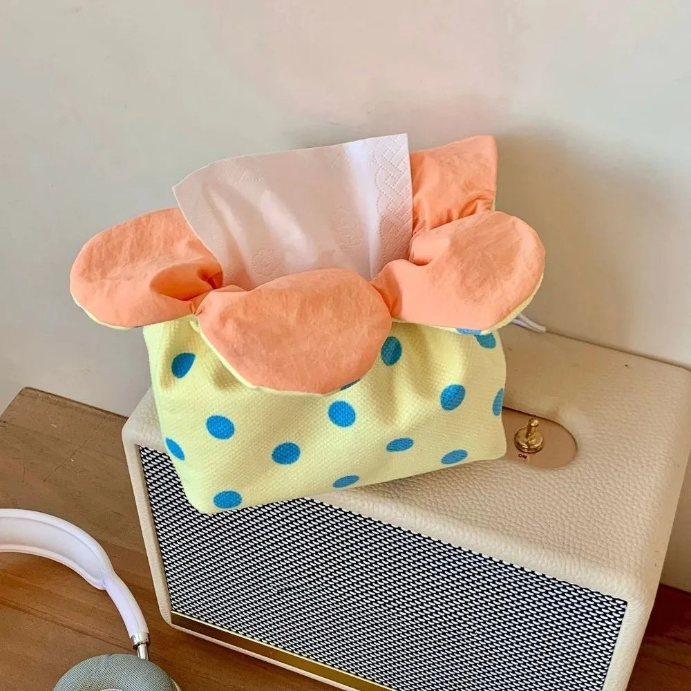 Creative Lightweight Flower Tissue Box Canvas Multipurpose Tissue Storage Bag Soft Decorative Portable Tissue Pouch Office Vue