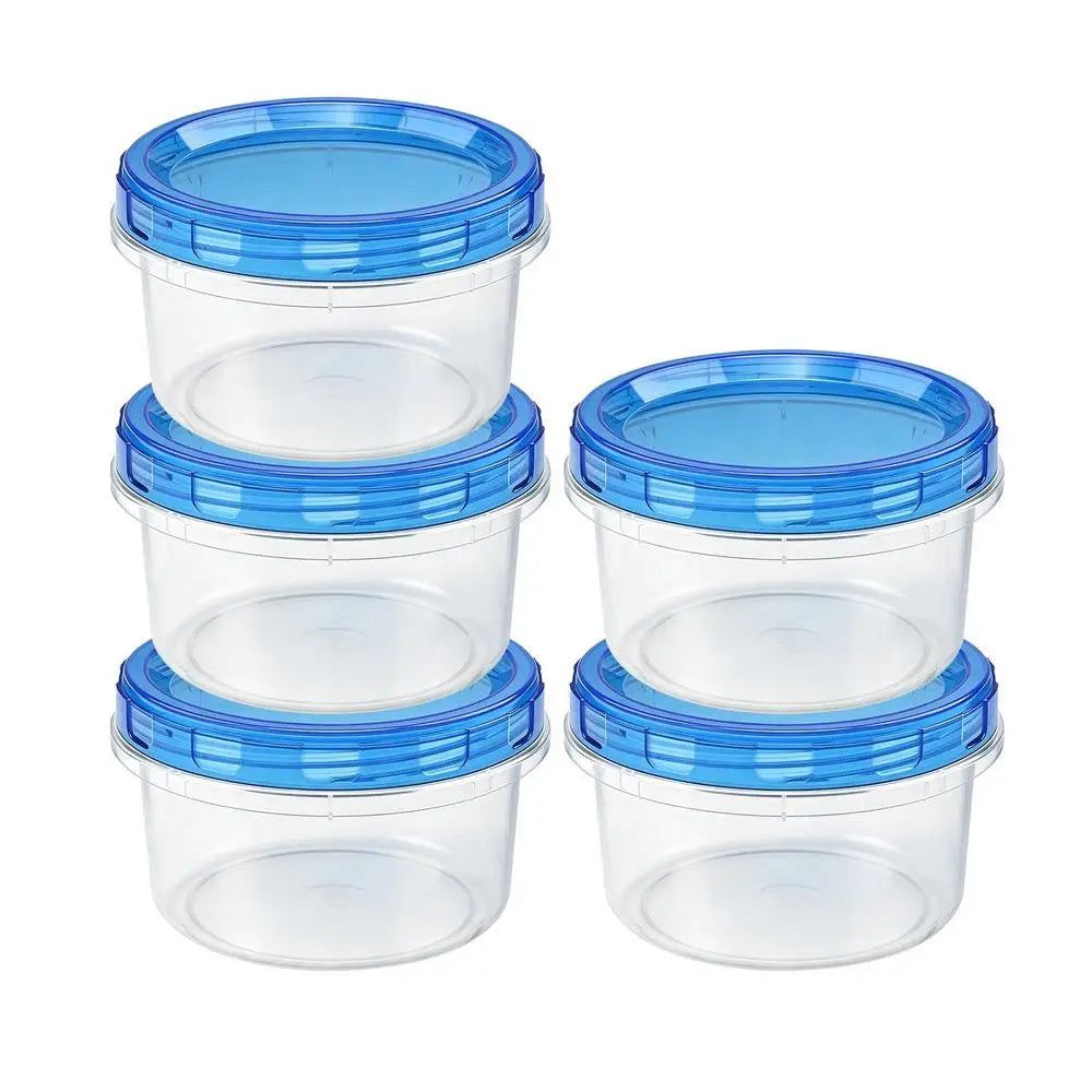 5 Piece Leak Proof Stackable Freezer Safe Food Storage Containers with Lids for Soup Fruits Snacks Juice Refrigerator Kitchen Vue 5pcs